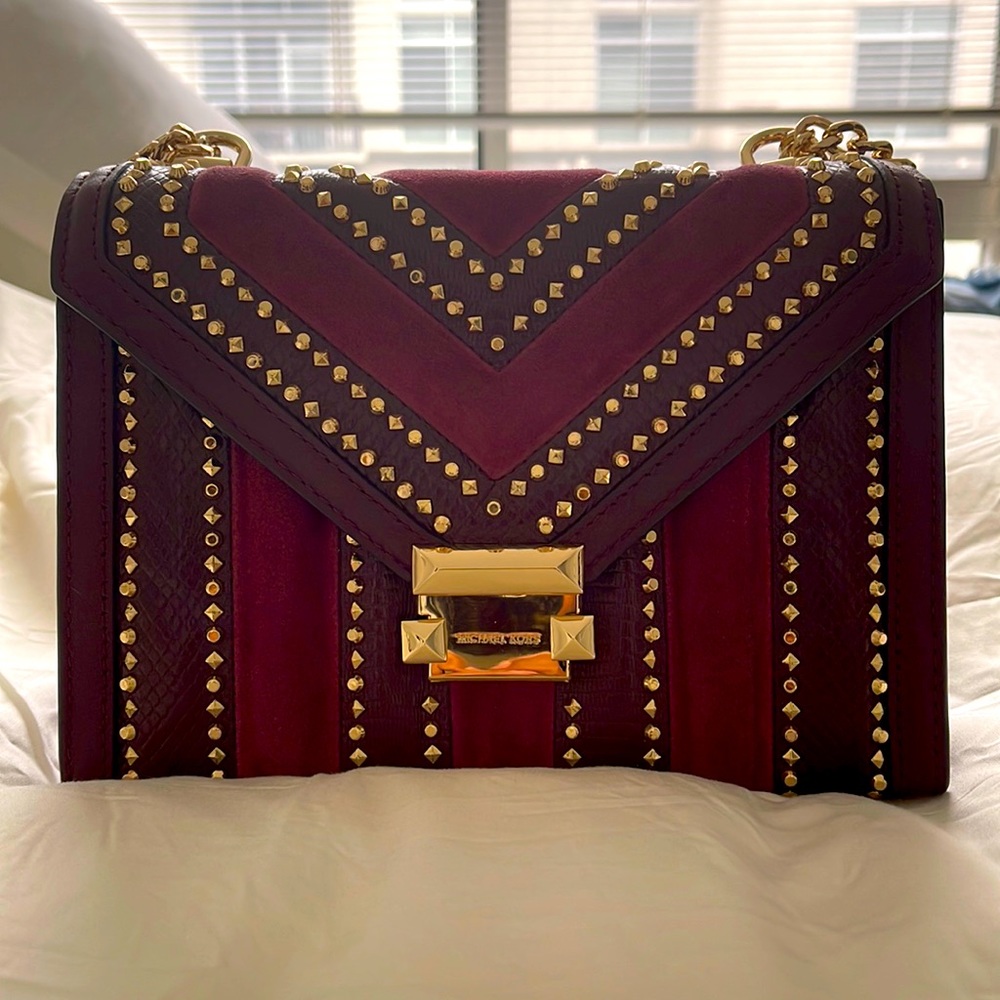 Michael Kors Whitney Mixed-Media Convertible Shoulder Bag - Maroon/Oxblood